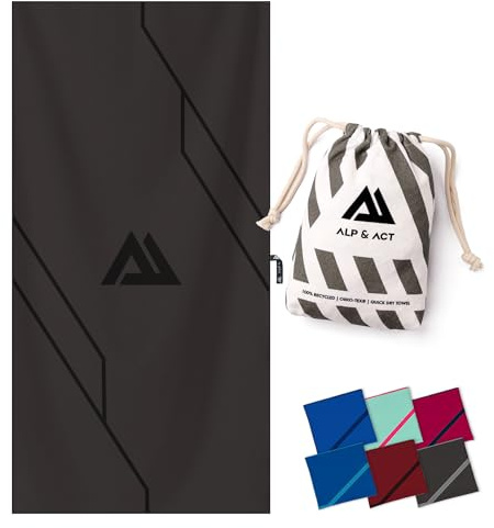 ALP & ACT Mikrofaser Handtuch für Fitness & Sport - 100% Recycelt - EXTRA KOMPAKT & saugfähig - Sporthandtuch für Gym, Yoga, als Saunahandtuch - Microfaser Handtücher & Fitnesshandtuch - grau, 180x90