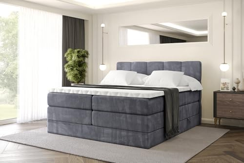 ALTDECOR Boxbett mit H3 H4 Matratze LIRO King - 140x200 - Dunkelgrau | Lattenrost, Topper, Boxspringbett mit Bettkasten, Bett mit Stauraum, Doppelbett, Polsterbett