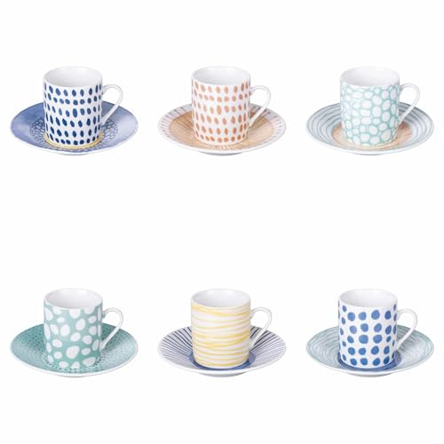 Villa d'Este Home Tivoli 1996 Set mit 6 Espressotassen 90 ml mit Untertasse aus Porzellan, Marea