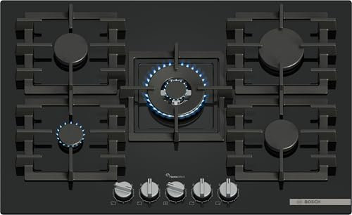 Bosch PPQ7A6I40, Serie 6, Piano Gas, 5 Fuochi, 80 cm, Vetro Temperato Nero