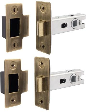 EAI Antique Brass Tubular Door Latch, 64mm / 2.5 Inch, Pack of 2 | Internal Door Latches, For Left and Right Handed Doors, Adjustable Keep Prevents Rattling, Dust Box and Fixings Included