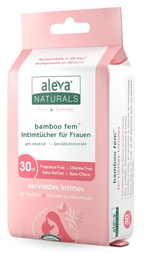 Aleva Naturals Intimtücher für Frauen – 100% natürliche Inhaltsstoffe, angereichert mit Hamamelis & Teebaumöl – Sanfte Reinigung & Pflege für den Intimbereich, biologisch abbaubar, für unterwegs