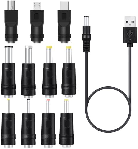 90cm Black Charger Power Cable Lead with 11 Tips - 5.5mm * 2.1mm USB 2A for 5V/6V Devices [UC9A]