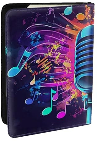 Étui de passeport imprimé pour microphones et notes, étui de voyage en cuir synthétique pour homme et femme, 16,5 cm, Noir , Taille unique