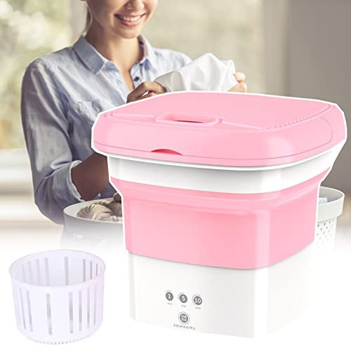Lavatrice a ultrasuoni portatile per bucato, pieghevole, compatta, per biancheria intima, calzini e mutandine, mini asciugatrice centrifuga per uso domestico, rosa