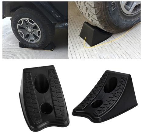 FALVFUN Car Wheel Chocks, 2PCS Heavy Duty Solid Rubber Camper Wheel Chock with Non-Slip Base, Strong Trailer Tire Stopper to Keep Your Car in Place, Universal for RV Camper Travel Trailer