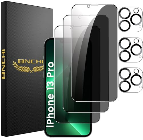 BNCHI 3 Stück für iPhone 13 Pro für Panzerglas Sichtschutz und 3 Stück Kameraschutz, 28° Anti-Spy, Kratzfest, Bläschenfrei 9H Full Screen Displayschutzfolie