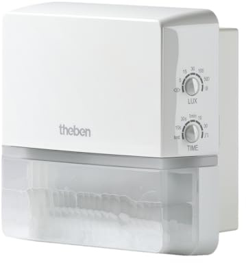 Theben 1010100 TECTA D180 WH, rilevatore di movimento (PIR) per montaggio a parete in esterni, campo di rilevamento 180° con portata di 14 m, misurazione della luce permanente, protezione