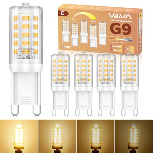 G9 LED Lampe Warmweiß Dimmbar 2700K 3W LED Leuchtmittel Ersatz 45W Halogen | 5er Pack 480 LM, Glühbirne Enegiesparende, AC220-240V, 360° Abstrahlwinkel, Geeignet für Interieur Dekoration