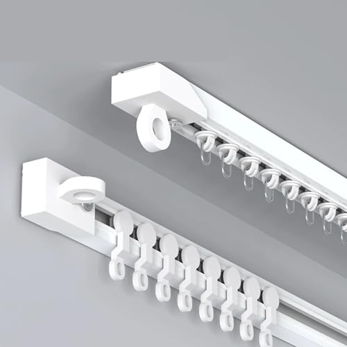 Generisch Selbstklebende Decken-Vorhangschiene 0.4m-5m Vorhangschiene Mit Stummen Rollen Müheloses Gleiten Weiß für Dusch Erker RV Raumteiler Vorhänge(1m)