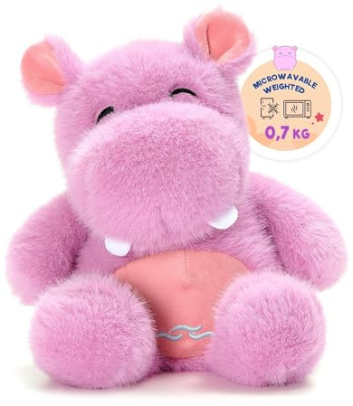 shownicer Bouillotte Peluche Hippopotame Stuffed Animal Peluche Lestée 0,7 KG 25cm peut être utilisé comme coussin chauffant ou rafraîchissant Convient aux Adulte Enfant