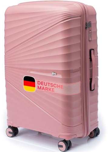 Xonic® Hartschalenkoffer M für 40L - Bruchsicherer Rollkoffer Polypropylen mit 360° Doppelrollen & TSA-Schloss - Reisekoffer Nude Rosé