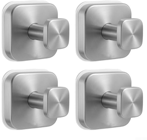 4 ganchos de ventosa de acero inoxidable, ganchos cuadrados con ventosa, para colgar toallas de baño y suministros de limpieza, para baños, cocinas, salas de estar, caravanas, oficina, Sin Agujeros