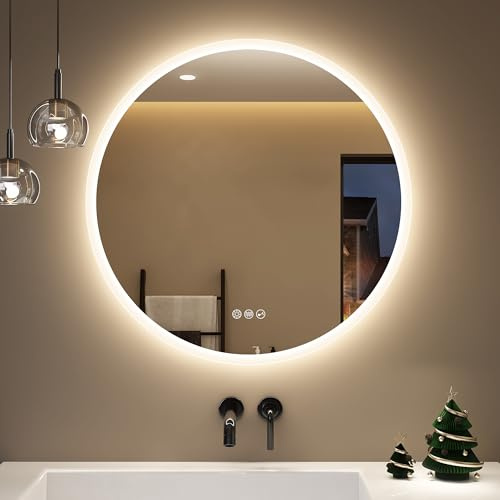 STARLEAD 70 cm rund badrumsspegel med belysning, Bluetooth, dimbar, 3 färgtemperaturer, avfostrad, minnesfunktion, HD härdat glas, IP44 vattentät