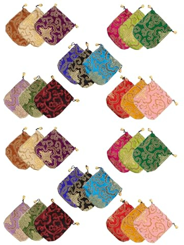 iplusmile 30 Piezas Brocado con Cordón Estilo Chino Colores Bolsas para Joyas Monedas y Dulces con Bordado Tradicional para Bodas y Fiestas