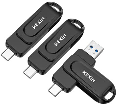 KEXIN USB C Stick 64GB 3 Stück USB 3.0 OTG, bis zu 110 MB/s, Dual-USB Type-C & USB-A Anschlüsse, Speicherstick für Handy, iPhone 15/16/17, Tablet, Auto, PC