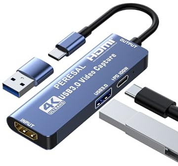 Scheda di acquisizione video USB 3.0 con porte PD 100W e, registrazione di giochi in streaming 4K, 60FPS, scheda di acquisizione HDMI a USB-A/C per Quest 3, switch, PS5/4, fotocamera, Xbox