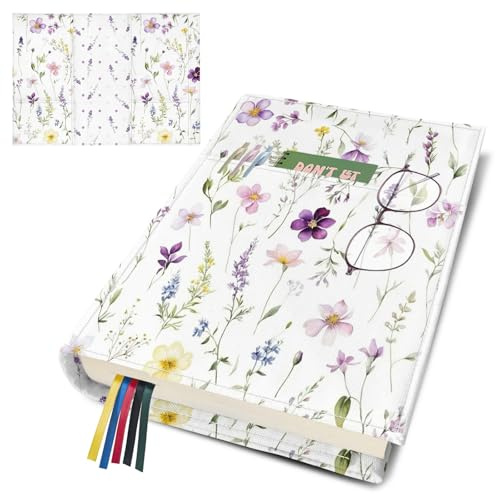 bolimoss Buchhülle mit Blumenmuster für Taschenbücher, verstellbarer, wiederverwendbarer Buchumschlag mit Vordertasche, waschbare Leinwände, Buchumschläge für Romane, Geschenke für Frauen