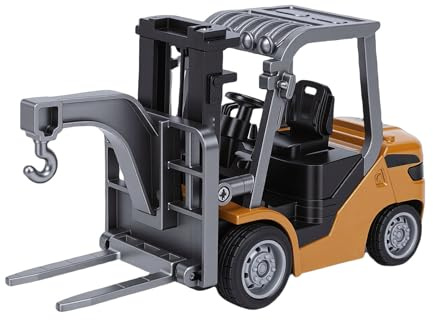 Julihai Mini Carrello Elevatore RC in Scala 1:64, Carrello Elevatore Telecomandato in Lega Ricaricabile Tramite USB, Veicolo da Costruzione con Musica e Luci