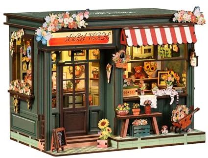 BATTREVO diy book nook kit-Aura grön Blumenraum-Buchstütze Aus Holz und 3D-pussel med LED-ljus, bastelset erwachsene, dekoration av Bibliotheksregals