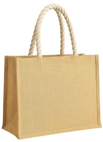 Artexia Borsa Juta Mare Grande 20L con Manici in Corda - Borsa Mare Juta Naturale con Soffietto e Inserti Colorati, Borsa Juta Personalizzabile 40x30x17 cm