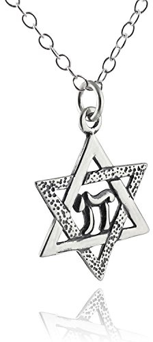 Sterling Silver Star of David with Chai Charm Necklace, 18 Chain