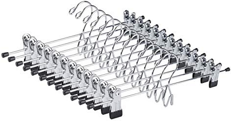 Amber Home 12 Pack Heavy Duty Add on Metal Pants Skirt Hangers, Stackable Add-on Metal Clothes Hangers with 2-Adjustable Clips, Cascading Clip Hangers Space Saving for Jeans, Slacks