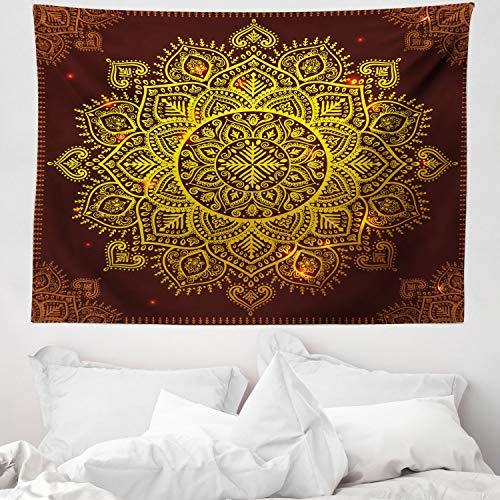 ABAKUHAUS Mandala Wandteppich, Oriental Snowflake Art aus Weiches Mikrofaser Stoff Waschbar ohne Verblassen Digitaldruck, 150 x 110 cm, Gelb Braun