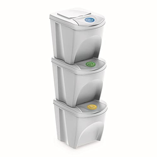 Set di 3 bidoni per la raccolta differenziata con capacità di 75 litri in colore bianco