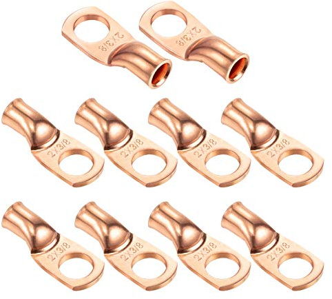 Capicorda in rame per uso intensivo di Ampper, connettori terminali in rame a crimpare con occhielli UL per estremità di cavi della batteria e altro (2 Awg, anello da 3/8, 10 pz.)