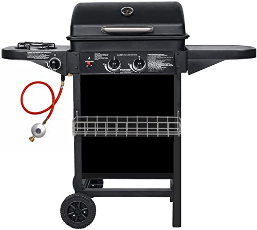 Gasgrill 2-Brenner mit Seitenbrenner 2 große Räder klein und einfach zu bewegen passender Schwarz
