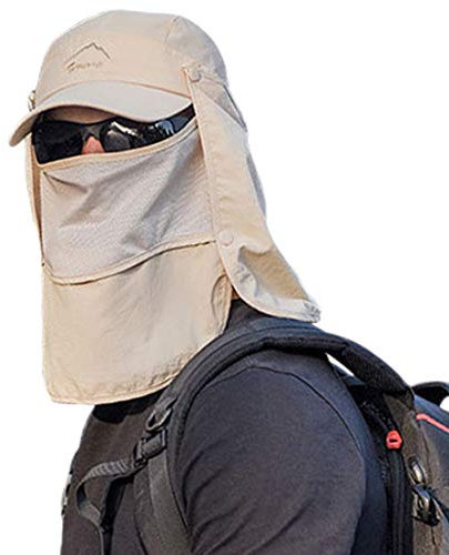 Yixda Sonnenhut Fischerhut mit Nackenschutz Outdoor UV-Schutz Sommer Cap (Beige)
