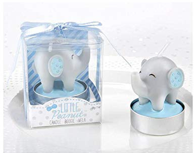 Lote 14 Velas Bautizo Elefante en caja de regalo. Velas para bautizo. Originales velas de bautizo (Azul)