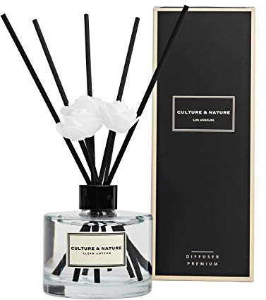 CULTURE & NATURE Reed Diffuser Set 6.7oz (200ml) Clean Cotton Scented Diffuser with Sticks Home Fragrance Reed Diffuser for Bathroom Shelf Decor