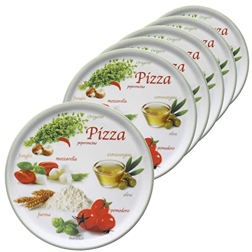 MamboCat Set di 6 piatti da pizza Napoli Green I Ø 32 cm – Grande I 6 persone I piatti con motivi e scritte I Decorati I per pizza o per la tavola I Porcellana