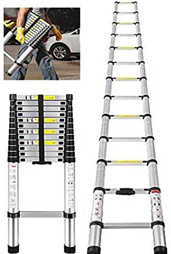 Teleskop-Stufenleiter Teleskop-Leiter Einfach zu bedienende Mehrzweck-Ausziehbare Leiter Max. Belastung 330 lbs(150KG) Aluminium Tragbare Klappleiter für Dachbodenarbeitsplätze (12.5FT)