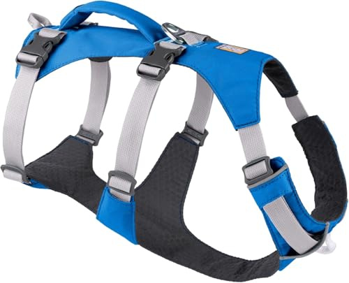 Ruffwear Flagline Hundegeschirr mit Griff, Lleichtes, Verstellbares Gehgeschirr, 3 Leinenbefestigungspunkte, verstärktes Gurtband und starker V-Ring aus Metall, Blue Dusk (Small, 56–69 cm)