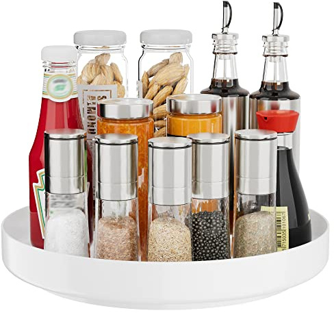 Ovicar Lazy Susan Schrank-Organizer – 27,9 cm Metall-Drehteller Lazy Susan für Küche, Gewürzregal, Speisekammer, Schrank, Badezimmer, Arbeitsplatte, Kühlschrank, Tisch, Aufbewahrung, Weiß