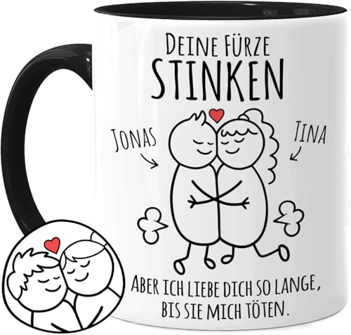 Tassenliebling® Pärchen Tasse personalisiert - Deine Fürze stinken - Lustiges Geschenk für ihn zum Jahrestag - Geschenk Jahrestag für Männer - Liebesgeschenke Partner Freund Mann