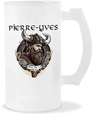 Planetee Chope de Bière Pierre-Yves Design Viking | Verre à bière pinte Cadeau Apéro Humour alcool pour amateur de bière