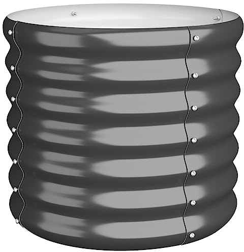 vidaXL Garden Planter-Raised Bed, Powder-coated Steel, Round, 40x36 cm, Anthracite, Weather-, for Patio/Garden/Outdoor