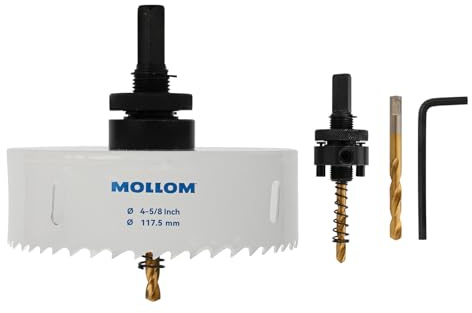 Mollom (117.5mm | 4-5/8) HSS M42 with 8% cobalt BI-Metal Hole Saw with 2 Pilot Drill Bits & Arbor Smooth Cutting for PVC,Drywall,Wood,Plastic,Gypsum Board,Rubber