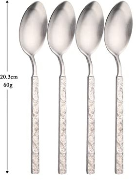 Set di posate Matte Kitchen Stoviglie vintage Set di stoviglie in acciaio inossidabile 304 Coltello Forchetta Cucchiaino da tè Posate Set di posate Posate per feste Acciaio inossidabile (4 cucchiaini