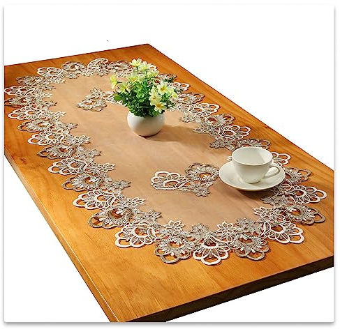 Spitze Oval Tischläufer Gestickte Tischdecke Spitze Deckchen Deckchen Oval Decke Handtuch Für Wohnzimmer Schrank Couchtisch, 40x90cm, Grau
