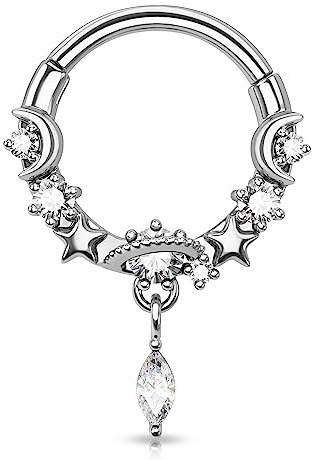 Melighting 16G Piercing al Setto Pendenti Septum Piercings Hinged Segment Ring con Pendente Pianeta Helix Orecchino Piercing Daith Acciaio Inossidabile Cerchi di Cartilagine
