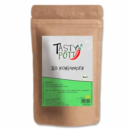 Tasty Pott Coriandolo biologico intero 250 grammi | semi di coriandolo | cottura e condimento | Insalare e marinare | Gusto di alta qualità biologico | Confezione vantaggiosa