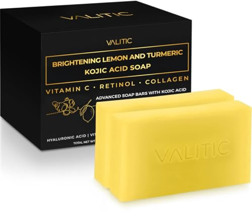 VALITIC Brightening Lemon & Turmeric Kojic Acid Soap with Vitamin C, Retinol, Collagen - Original Japanese Complex Infused with Hyaluronic Acid, Vitamin E, Shea Butter, Castile Olive Oil (2 Pack)