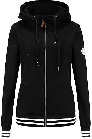 TrendiMax Sweat à Capuche zippé pour Femme - Veste d'hiver, Noir uni, XL