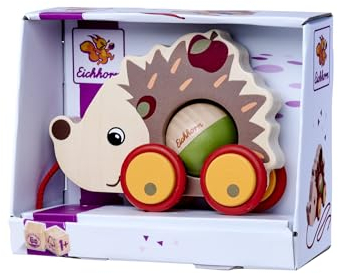 Eichhorn 100006802 - Nachzieh-Igel mit beweglicher Kugel und Soundfunktion, 16 cm, geräuschlose Silikonräder, aus 100% FSC Zertifiziertem Sperrholz, ab 1 Jahr
