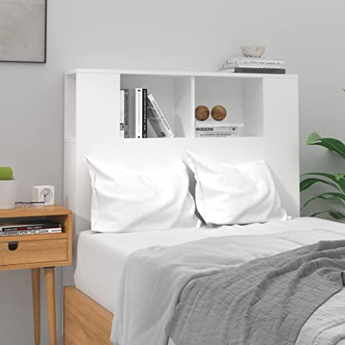 FIRBNUS Kopfteil mit Ablagen Hochglanz-Weiß 100x18,5x104,5 cm Regal Feuchtigkeitsbeständigkeit Holzwerkstoff Bücherregal Modernes Möbel für Schlafzimmer Aufbewahrung Büchern